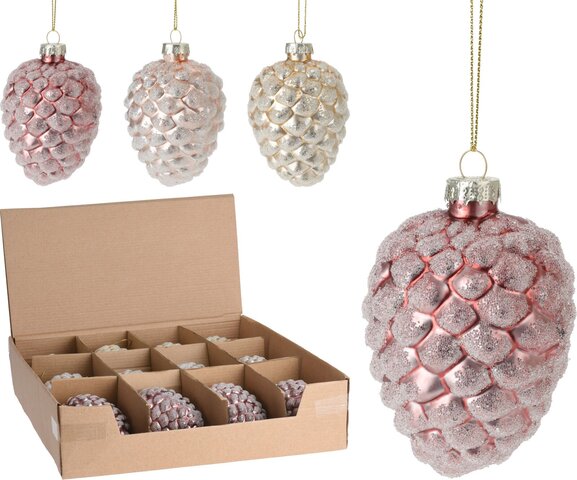 Hanger dennenappel glitter 3ass