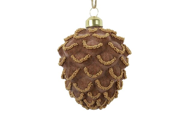 Hanger dennenappel Nora 8x10cm glas bruin goud