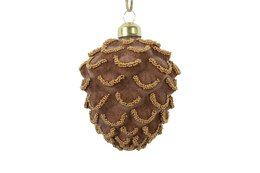 Hanger dennenappel Nora 8x10cm glas bruin goud