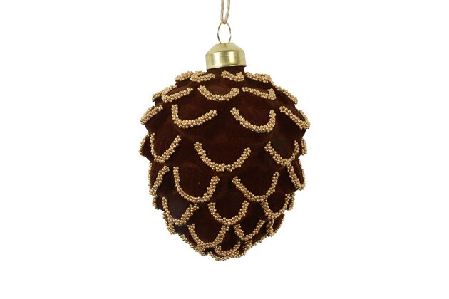 Hanger dennenappel Nora 8x10cm glas donkerbruin goud