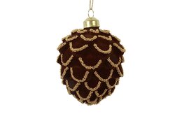 Hanger dennenappel Nora 8x10cm glas donkerbruin goud