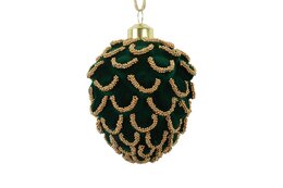 Hanger dennenappel Nora 8x10cm glas groen goud