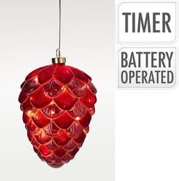 Hanger dennenappel Twinkel H22cm Led rood