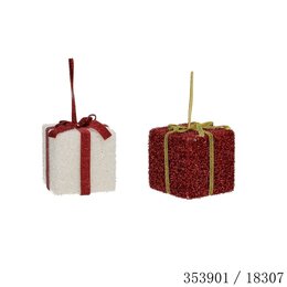 Hanger geschenkdoos styropor 12x12x12cm rood/wit 2ass