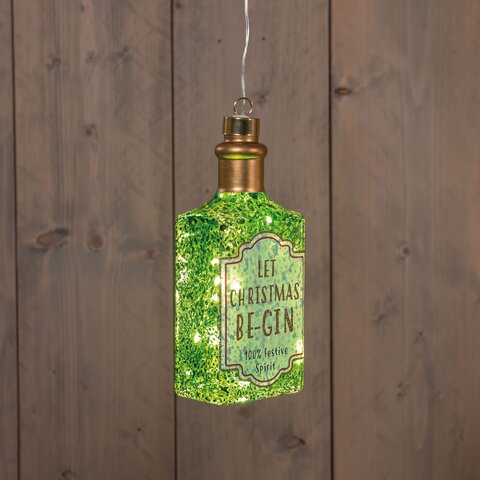 Hanger ginfles 8x18cm Led glas groen