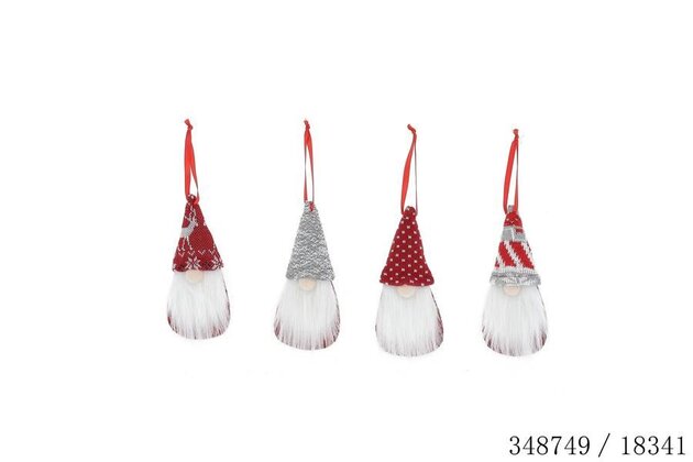 Hanger gnome 23x6cm rood/grijs 4ass