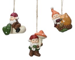 Hanger gnome met paddenstoel H9cm 3ass