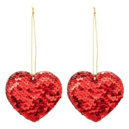 Hanger hart H7cm sequin rood 2stuks