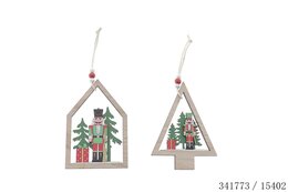 hanger hout kerstboom/huis notenkraker 9x0,7x13,4cm