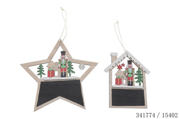 hanger hout ster/huis notenkraker 15,5x0,6x19cm