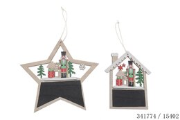 hanger hout ster/huis notenkraker 15,5x0,6x19cm