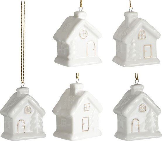 Hanger huis 4x6cm porselein wit 4ass