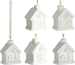 Hanger huis 4x6cm porselein wit 4ass