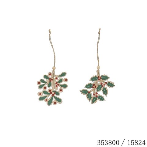 Hanger hulst/mistletoe 10x9cm hout 2ass