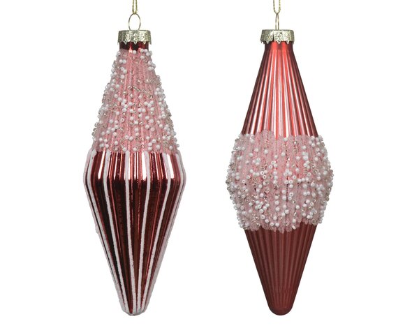 Hanger ijspegel glas H15cm rood 2ass