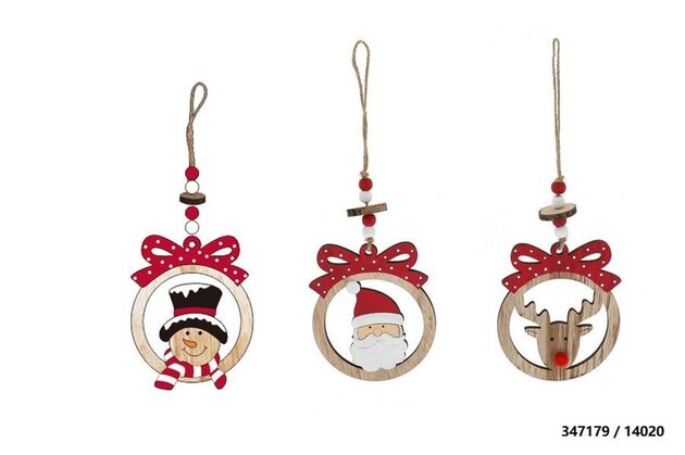 Hanger Kerst 9,5x11,5cm hout 3ass