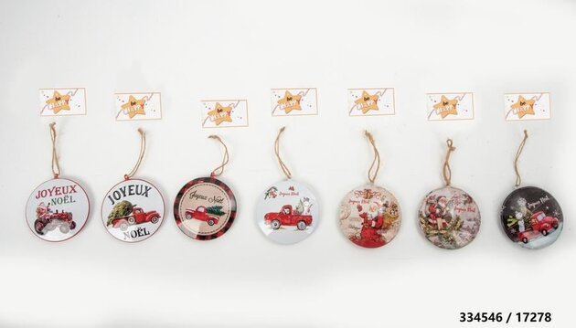 Hanger Kerst rond metaal 11x10cm 7ass