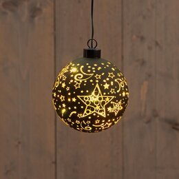 Hanger kerstbal D10cm 8Led warm wit zwart