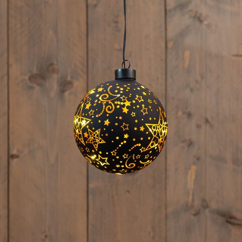 Hanger kerstbal D12cm 10Led warm wit zwart