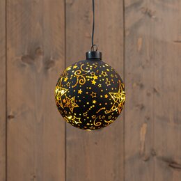 Hanger kerstbal D12cm 10Led warm wit zwart