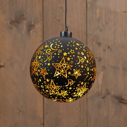 Hanger kerstbal D15cm 12Led warm wit zwart