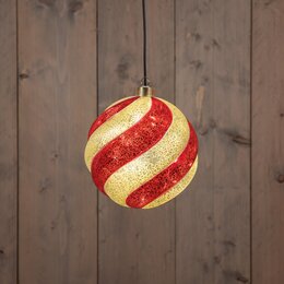 Hanger kerstbal D15cm Led glas rood wit