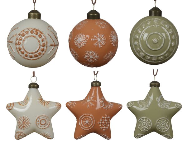 Hanger kerstbal-ster D8cm glas 6ass