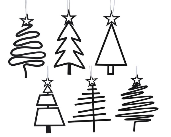 Hanger kerstboom 5x11cm ijzer zwart 6ass