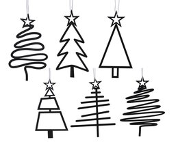 Hanger kerstboom 5x11cm ijzer zwart 6ass