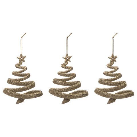Hanger kerstboom 9,5x12,5cm glitter goud 3stuks