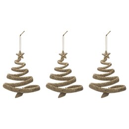Hanger kerstboom 9,5x12,5cm glitter goud 3stuks