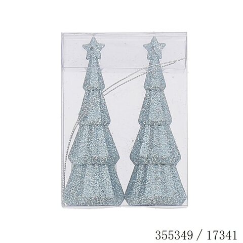 Hanger kerstboom blauw glitter 2stuks