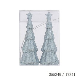 Hanger kerstboom blauw glitter 2stuks