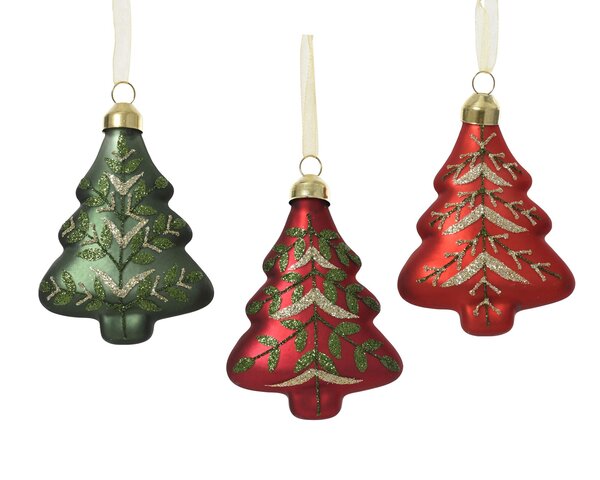 Hanger kerstboom H10cm glas 3ass