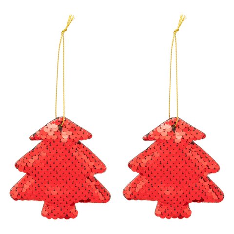 Hanger kerstboom H9cm sequin rood 2stuks