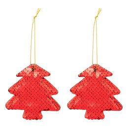 Hanger kerstboom H9cm sequin rood 2stuks