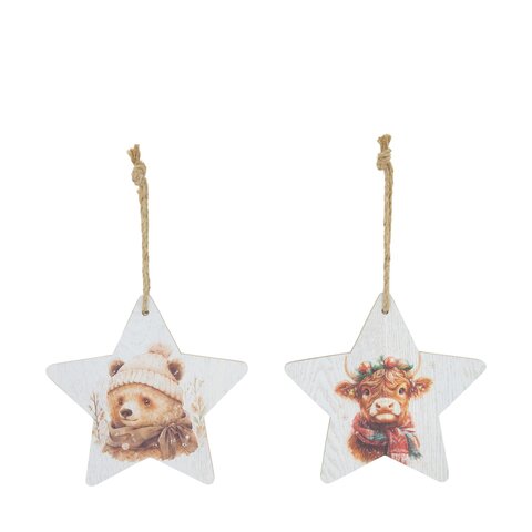Hanger kerstdieren in ster 25x25cm 2ass