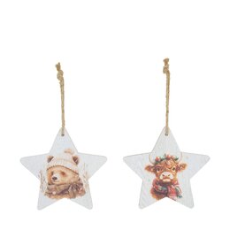 Hanger kerstdieren in ster 25x25cm 2ass