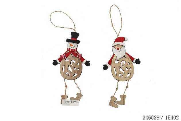 Hanger kerstfiguur 8x25cm hout 2ass