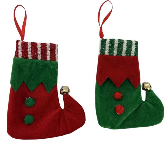 Hanger kerstsok 17x14cm elf 2ass