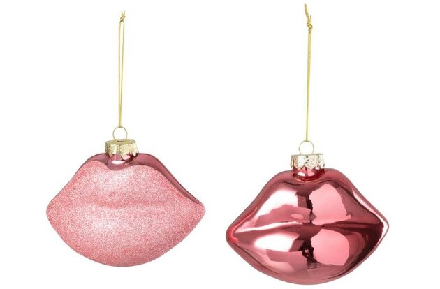 Hanger lippen 11x9cm roze glas 2ass