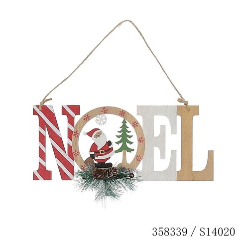 Hanger 'Noël' 28x12cm hout goud/wit/rood