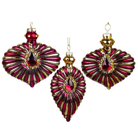 Hanger ornament rood goud 3ass