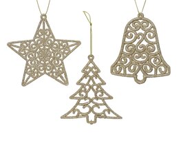 Hanger ornement 10x8cm goud 3ass