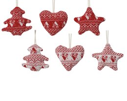 Hanger ornement 11x10cm polyester 6ass rood