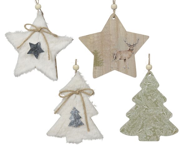 Hanger ornement 12x12cm hout 4ass