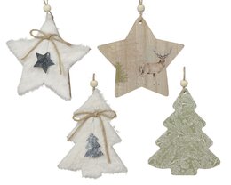 Hanger ornement 12x12cm hout 4ass