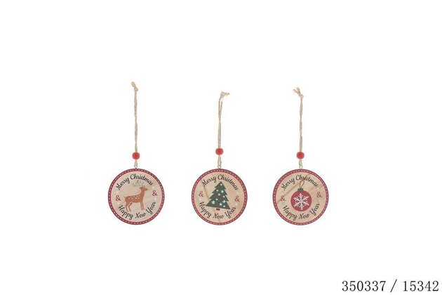 Hanger ornement 7x7cm hout 3ass