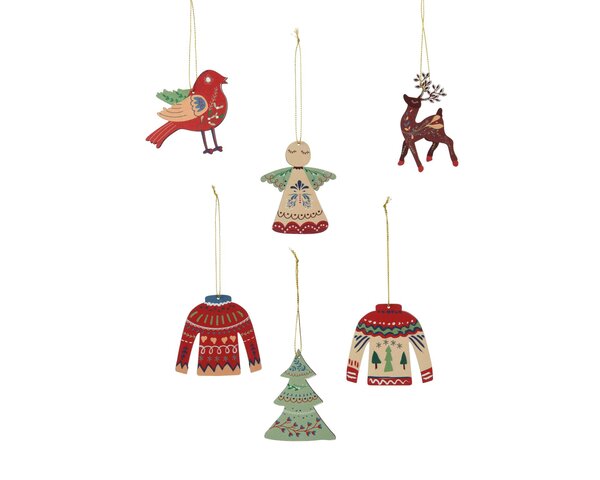 Hanger ornement 8x8cm hout 6ass