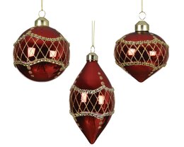 Hanger ornement D8cm glas rood 3ass